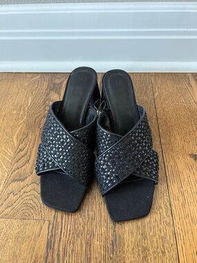 H&M Black Woven Crisscross Mule Sandals